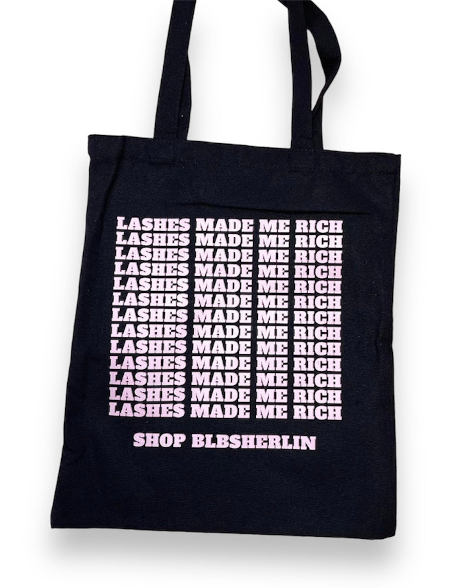 Lashes made me rich tote bag